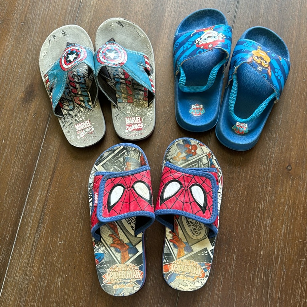 Sz 9-10,11, 13 Sandals Bundle Marvel Spider Man, Captain America. Paw Patrol